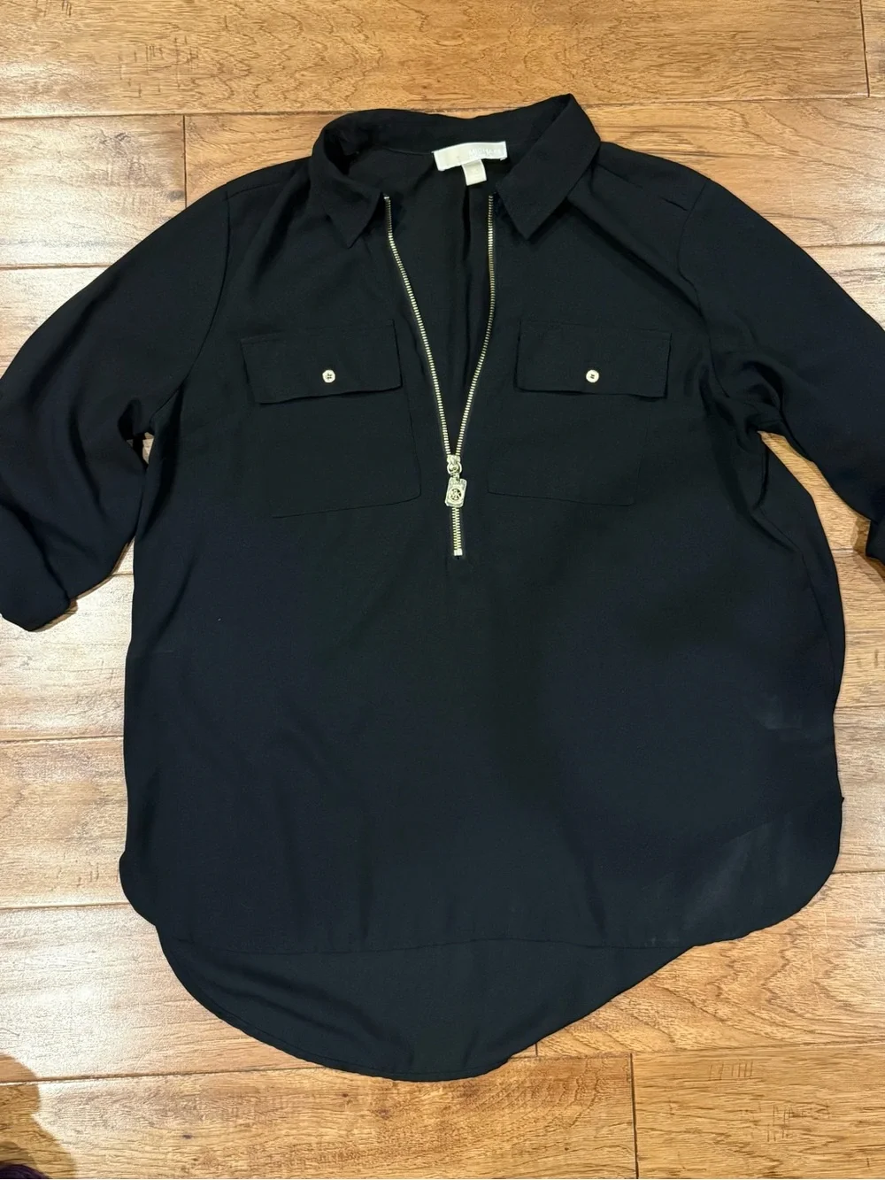 MICHAEL Michael Kors Black Gold-Trim Quarter-Zip Utility Top - Picture 2 of 7